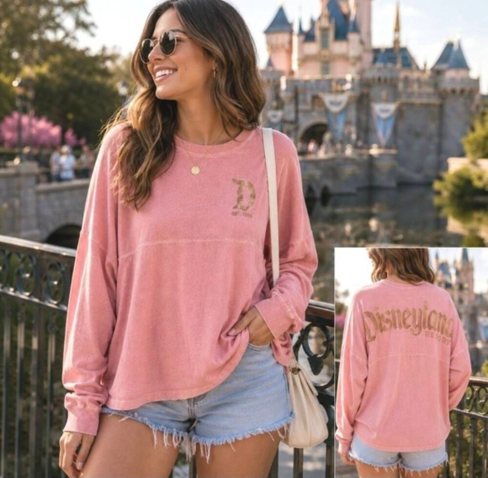 Disneyland Resort Rose Gold Glitter Pink Mineral Wash Spirit Jersey Tee Small